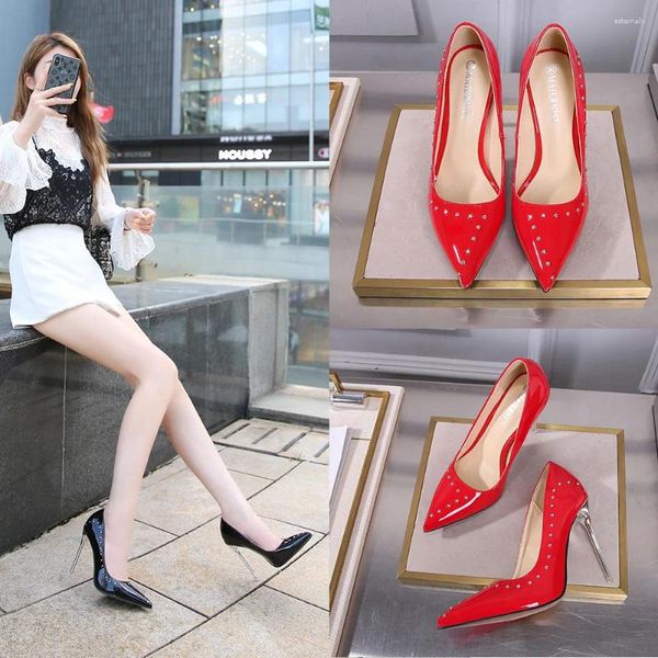 Dress Shoes Female High Heels Ladies Sandals PU Pointed Solid Color Stiletto Low Cut Super Non Slip Womens