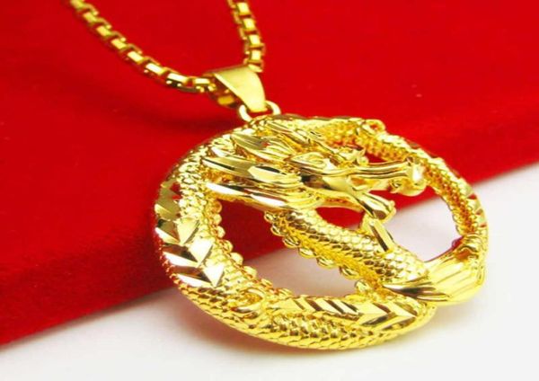 Pingente de dragão banhado a 24 K requintado para homens e mulheres 11 qualidade feito à mão em Hong Kong Gold Shop Colar X070747925641634237