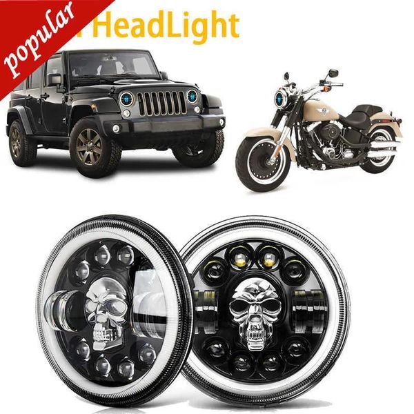 Lichter Neue 1/2 stücke 7 Zoll Scheinwerfer LED Lauf Lampe Schädel Angel Eyes Bunte Halo DRL Für Jeep Wrangler Lada 4x4 Niva Off Road Motorcyc