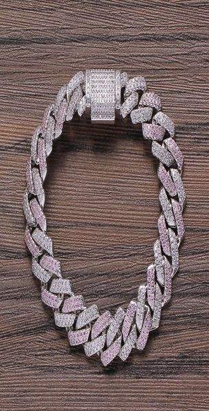 13 MM Männer Zirkon Curb Cuban Link Dicke Schwere Kupfer Material Gold Farbe Armband Rosa Diamant Armbänder6219251