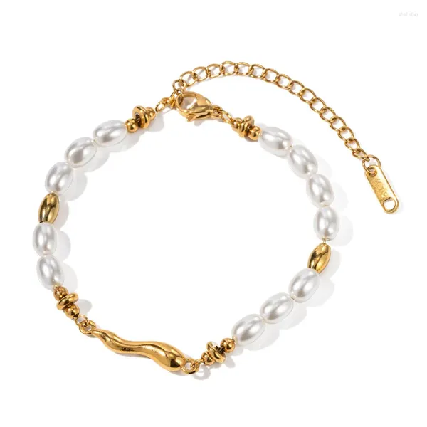 Strang Mode Gold Farbe Perle Perlen Charme Frau Einfache Edelstahl Armband Luxus Schmuck Zubehör Geschenk