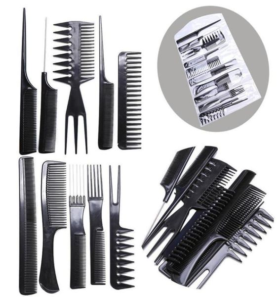Dropship 10pcs Profesyonel salon saç tarak kitleri berber kesim tarak fırçaları antistatik saç fırçası saç bakım stil aracı set9056840