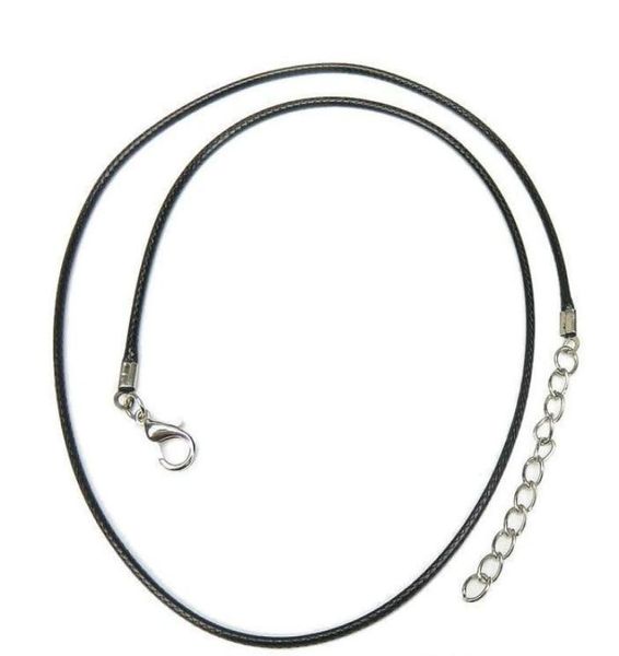 100 teile/los Schwarz 1,5mm Wachs Leder Halskette Perlen Schnur String Seil Draht 45cm Verlängerungskette mit Karabinerverschluss DIY schmuck Machen2039913