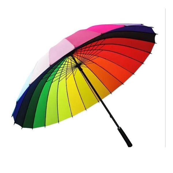 Regenschirme Regenbogen-Regenschirm, kompakt, groß, winddicht, 24 K, Nonmatic, hochwertiger gerader Griff für Damen, Herren, Kinder, Drop-Lieferung Dhq6O