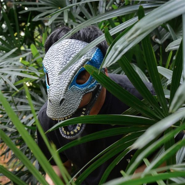 Maschere Maschere per feste Maschera di dinosauro Mascella mobile Mobile Decorazioni di Halloween Maschera di Tyrannosaurus Rex Bocca aperta Maschera in lattice di drago realistico per Adul