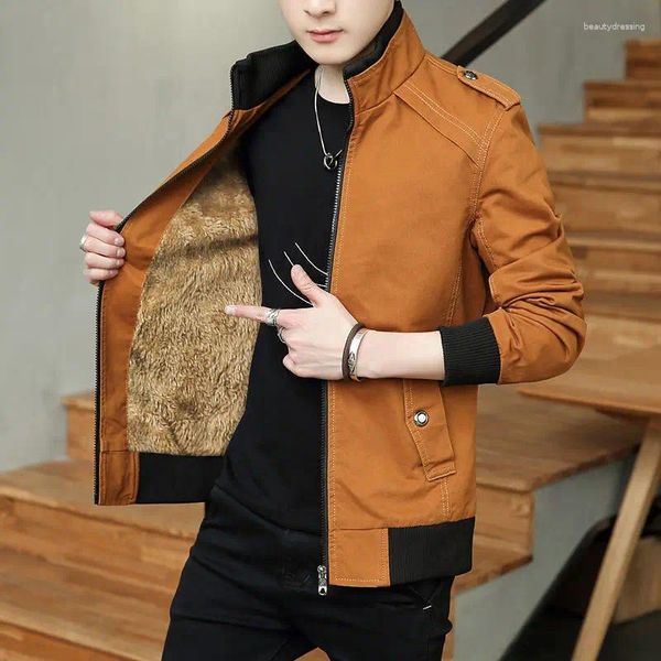 Jaquetas masculinas outono inverno jaqueta marca quente pele forrada casaco bombardeiro moda coreana curto tops de alta qualidade