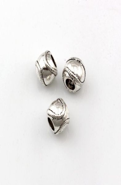 100 pezzi argento antico in lega di zinco sport baseball distanziatori perline con foro grande per creazione di gioielli braccialetto collana accessori fai da te F15008917