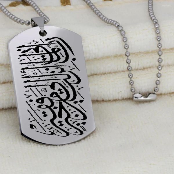 Colares de pingente muçulmano caligrafia islâmica colar ayatul kursi aço inoxidável moda jóias islam árabe deus messager presente para homens