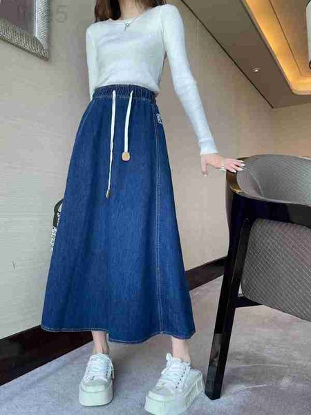 Юбки Дизайнерская брендовая джинсовая юбка Весна 2021 г. Новая женская высокая талия Большой распашной зонтик Свободный длинный средней длины А-силуэта RRZT
