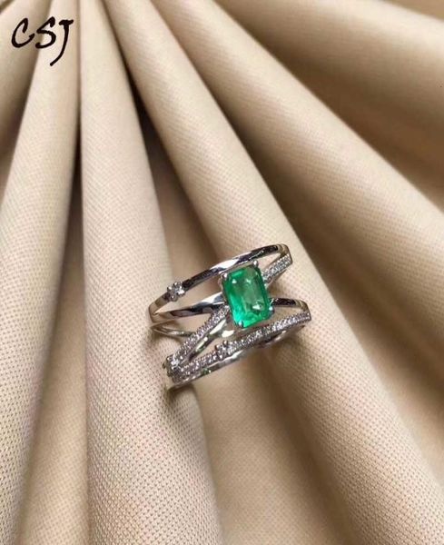 CSJ Anello con smeraldo verde naturale in argento sterling 925 con pietra preziosa da 46 mm, regalo di gioielli con pietra portafortuna per le donne CJ1912107497576