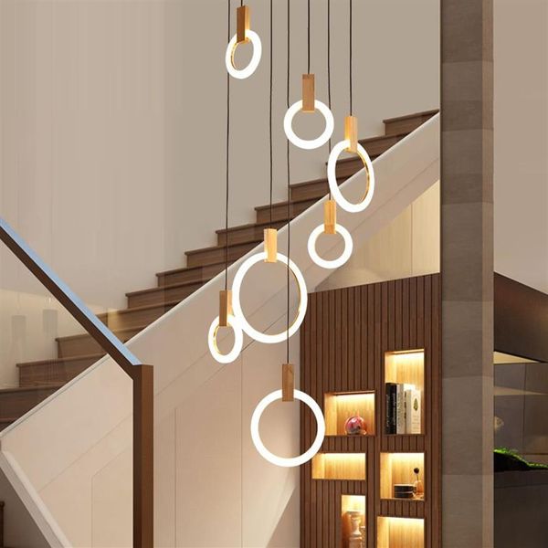 Lâmpadas pendentes contemporâneas LED lustre luzes nórdicas droplights acrílico iluminação da escada 3 5 6 7 10 anéis interior fixture282N
