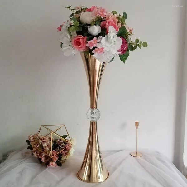 Kerzenhalter 10 stücke Gold Vasen Metall Blumen Topf Kristall Hochzeit Mittelstücke Event Blume Straße Führen Für Home El Dekoration