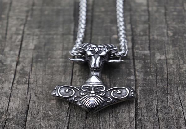 Viking mjolnir thor039s martelo cabeças de ovelha colar pingente de aço inoxidável escandinavo pagão nórdico runa totem homem amuleto jewe6717724