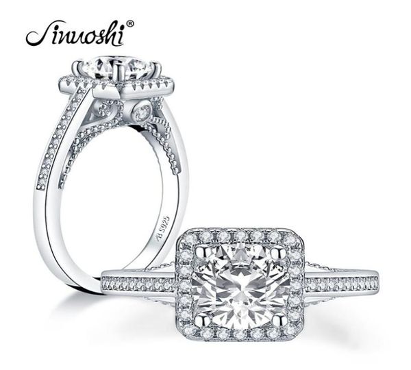 Ainuoshi moda 925 STERLING Gümüş 125 CT Yuvarlak Kesim Halo Ring Nişanımı Simüle Elmas Düğün Gümüş Kare Yüzük Takılar Y1183070