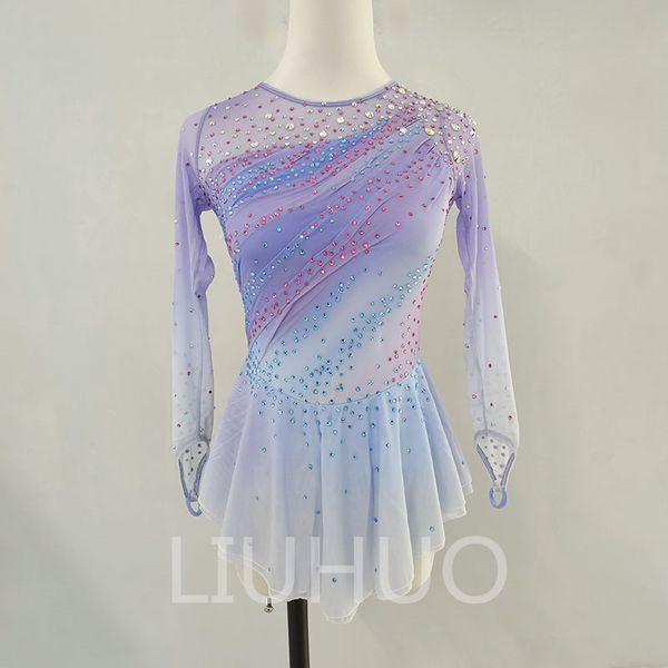 JoyCan Figure Skating Dress Girls Teens Purple Gradient Ice Skating Dance Skirt Quality Crystals Dancewear Ballet Performance