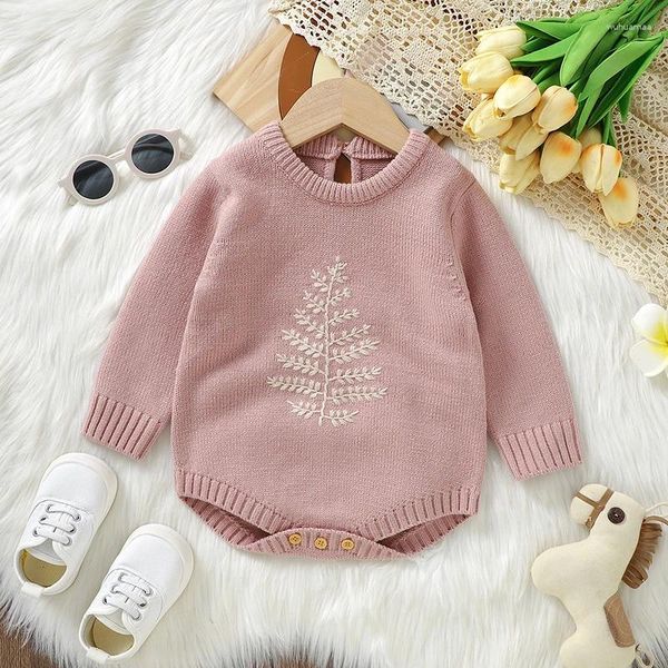 Strampler für geborenes Baby, gestrickt, für Mädchen, Jungen, Overall, lange Ärmel, Herbst, Kleinkind, Kinderkleidung, niedlicher Baum, 0–18 Monate, Tops, modische Stickerei