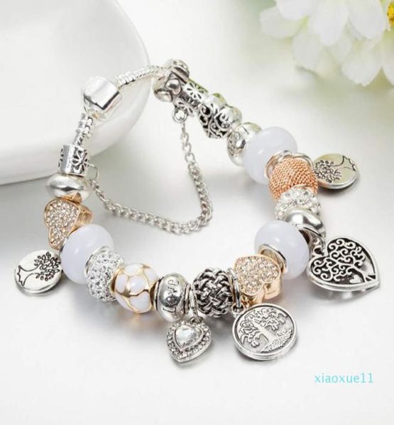 lusso- Bracciale in argento con pendente a forma di albero della vita, braccialetto con perline di fascino, adatto per braccialetti da donna di gioielli da sposa fai da te di design di stile5199067