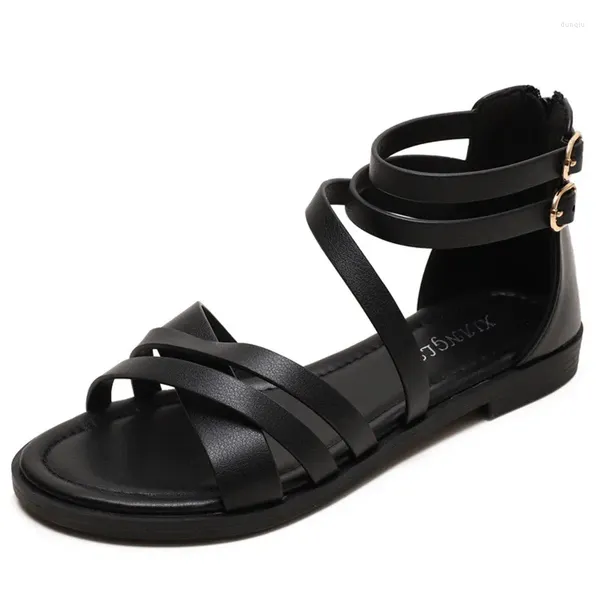 Sandalen prägnante Schuhe römische große Größe PU-Hausschuhe TPR-Sohle Lederstiefel Flip-Flop-Druck Pumps Mädchen flache Schuhe BM