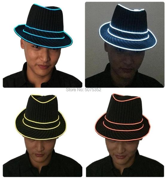 Cappelli a tesa larga GZYUEL Night Glowing Fedora Cappello estivo a tesa larga Cappello jazz Led luminoso per spettacoli teatrali Dance DJ Club8505575