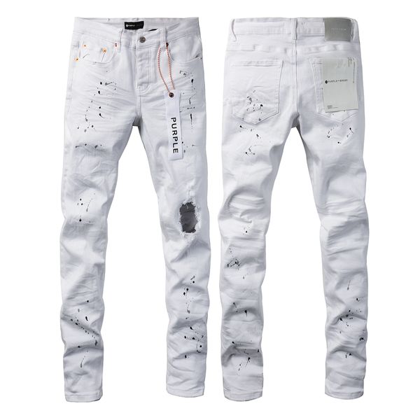 jeans di marca viola Jeans firmati per moto da uomo Pantaloni con buco di lusso patchwork strappati jeans viola a punti all'ingrosso con gambe rotonde