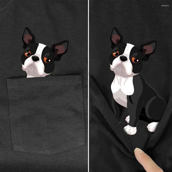 T-shirt da uomo Simpatico Pitbull Tasca T-shirt in cotone Marche di moda Estate Pet Dog Manica corta Stile Harajuku Uomo Donna Casual Tee