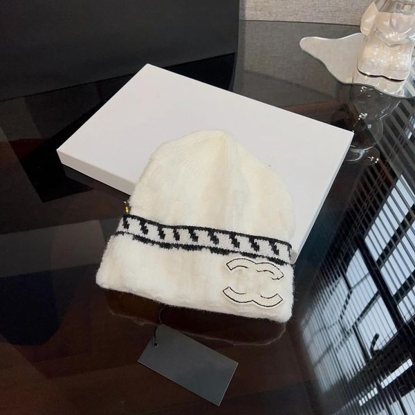 Gorro/bonés de caveira canal marca pescador chapéu de malha carta estrangeira senhoras e homens elegantes gorro branco vison chapéu carta knitt