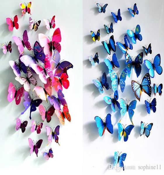 Adesivo da parete farfalla 3D Farfalle simulate Farfalla 3D Doppia ala Decorazione della parete Decalcomanie di arte Decorazione della casa9657744