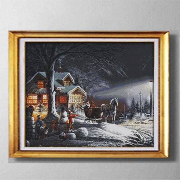 Ferramentas Inverno neve noite de Natal, DIY artesanal Cross Stitch Needlework Define kits de bordado pinturas contadas impressas em tela DMC 14