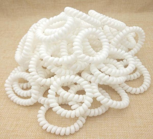 Faixas de cabelo de plástico branco, 100 peças, mulheres, meninas, tamanho 5cm, borracha elástica, fio de telefone, corda, acessório 8253012