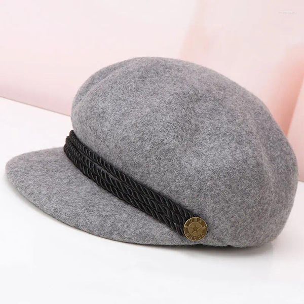 Beralar H723 Yün Hissed Bere Şapka Kadın İngiliz Zarif Vintage Sonbahar Kış Sıcak Kapağı Kore All-Match Boş Zaman Ressam Moda Kapakları
