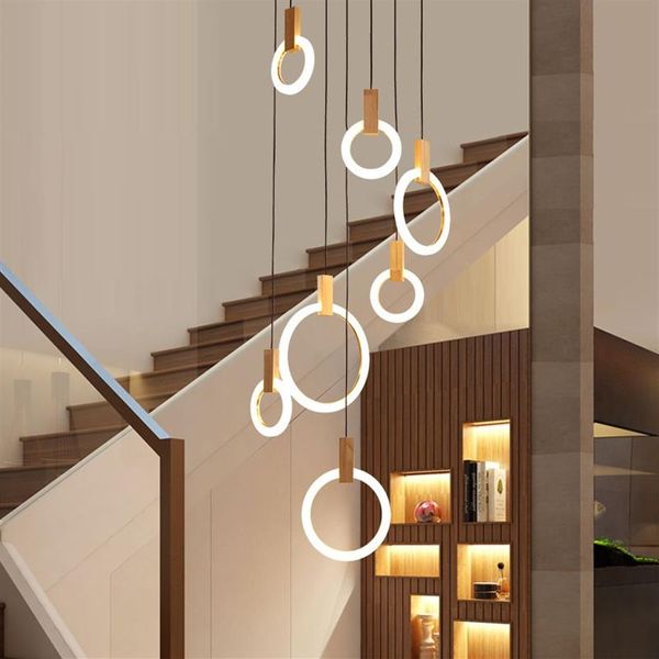 Lâmpadas pendentes contemporâneas LED lustre luzes nórdicas droplights acrílico iluminação da escada 3 5 6 7 10 anéis interior fixture262A