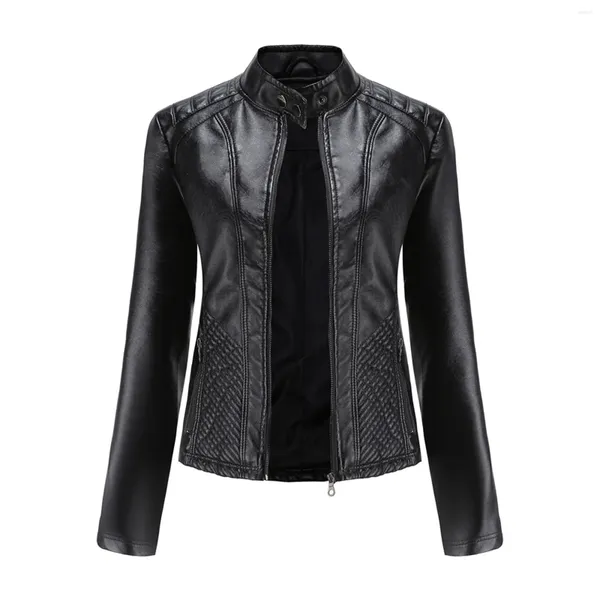 Jaquetas femininas Zip Biker Curto Punk Casaco Mulheres Lapela Motor Jaqueta De Couro Cropped Outerwear Peso Leve Fino Hip Hop Streetwear