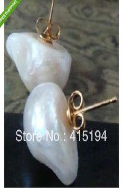 Yeni İnce İnci Takı Orijinal Doğal Nadir Büyük Barok Stil 16mm Güney Deniz Beyaz İnci Küpe 14 K14K1819892