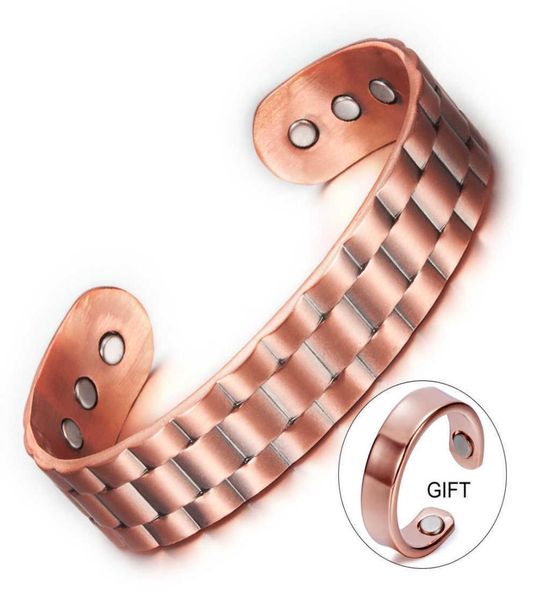 Vinterly Acquista 1 Ottieni 1 regalo Bracciale in rame puro Uomo Salute Energia Bracciale magnetico Rame Braccialetti larghi regolabili per uomo Q076905254