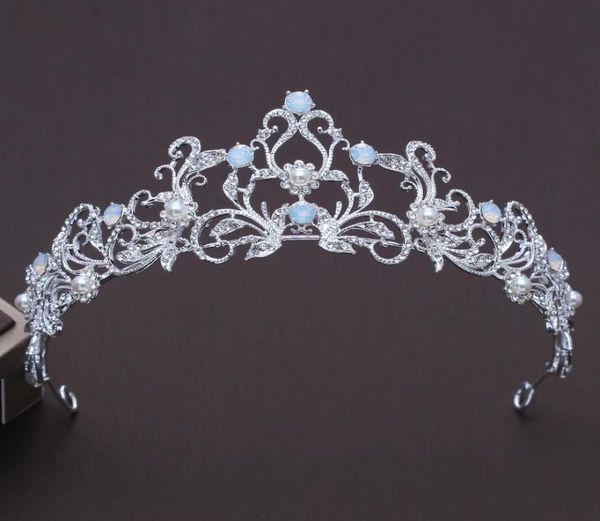 Eşsiz açık mavi kristal gelin tiaras taç prenses rhinestone pageant taç düğün saç aksesuarları gelin saç süsleri j019104625