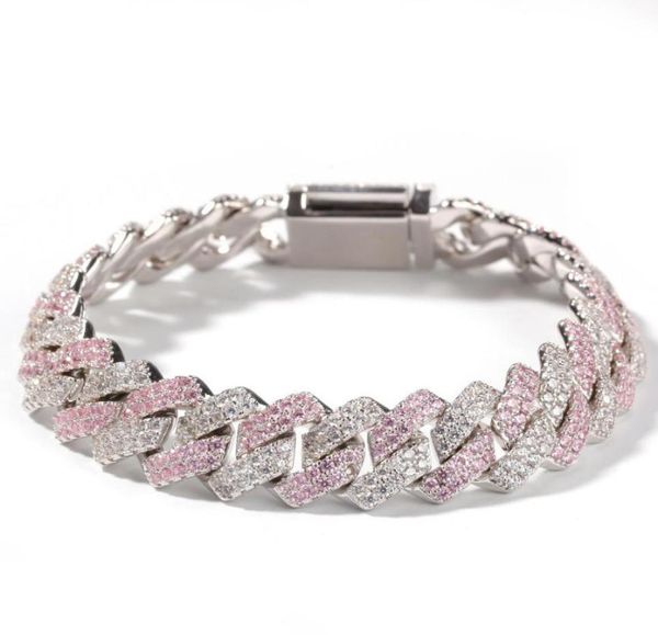 I braccialetti a catena a maglie bicolore bianco rosa con zirconi cubici possono aprire la serratura Donna Uomo Bling CZ Rapper Jewelry5023525