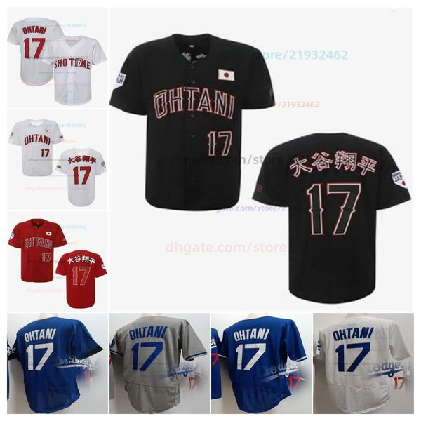 Giappone 17 Shohei Ohtani Maglie da baseball Samurai tutti cuciti Tifosi personalizzati Sport Pantaloni a vita bassa Maniche Tutte le maglie da donna cucite