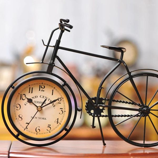 Orologi da tavolo Orologio da bicicletta Forma Allarme Retro Metallo Decorazione vintage per la casa Vecchia moda Comodo piccolo rotondo decorativo