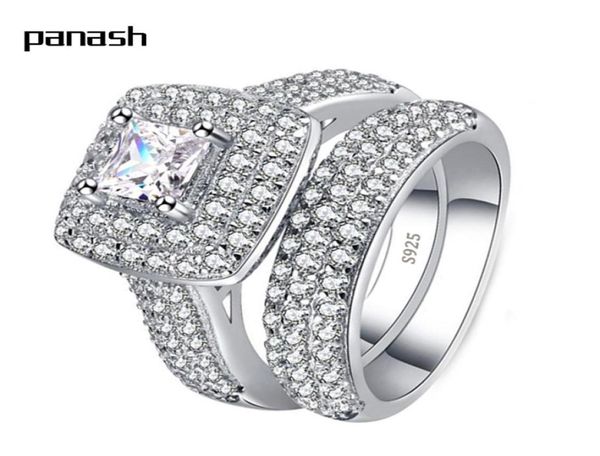 PANSH Anello in argento 925 autentico con fascia nuziale per ragazze e donne da sposa, coppia di amanti della signora, coppia di gioielli originali R1499055492