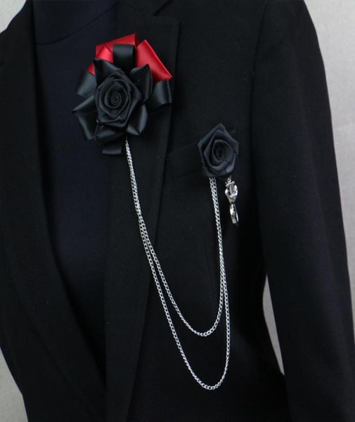 Iremiel El yapımı Koreli Gül Çiçek Tassel Siyah Broş Erkekler Kavur Pim Rozet Takım Gömlek Yaka Broşlar Corsage Accessories7890338