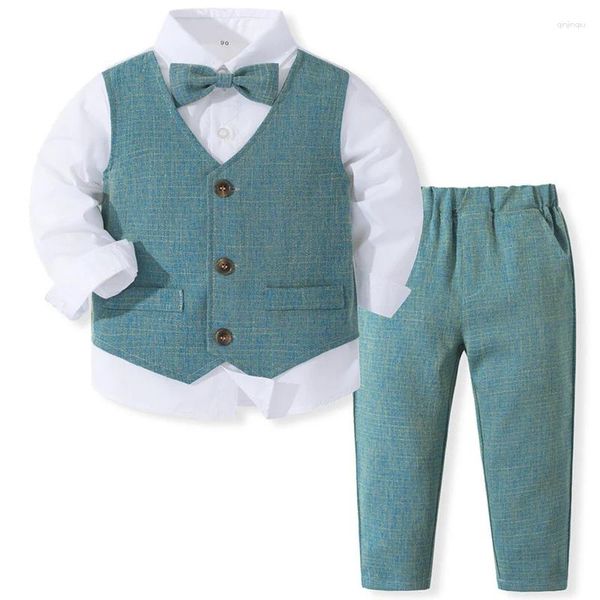 Conjuntos de roupas 4 peças primavera outono crianças roupas meninos moda coreana cavalheiro xadrez manga longa tops calças crianças boutique bc807