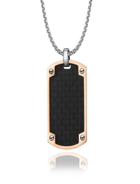 Colares de pingente de fibra de carbono cão colar masculino para soldado do exército militar jóias presente de aço inoxidável 24 polegadas link de corrente 7734834