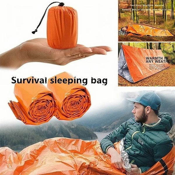 Acil uyku tulumu hayatta kalma kamp için termal battaniye acil su geçirmez uyku tulumu çadır bivy çuval 231225