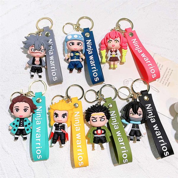 PVC carino anime 3D demone slayer portachiavi auto Giappone personaggio dei cartoni animati giocattolo figura pendente del sacchetto kimetsu no yaiba portachiavi in gomma