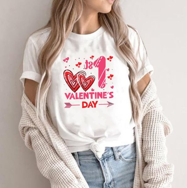 T-shirt da donna top t-shirt t-shirt stampata di San Valentino girocollo e maglietta a maniche corte