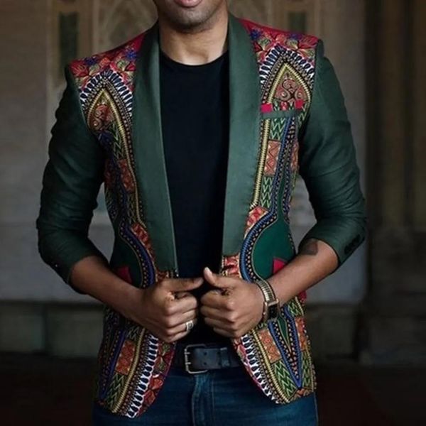 Blazers masculinos nova moda africana causal dashiki cardigan jaqueta manga longa impresso casaco transporte da gota