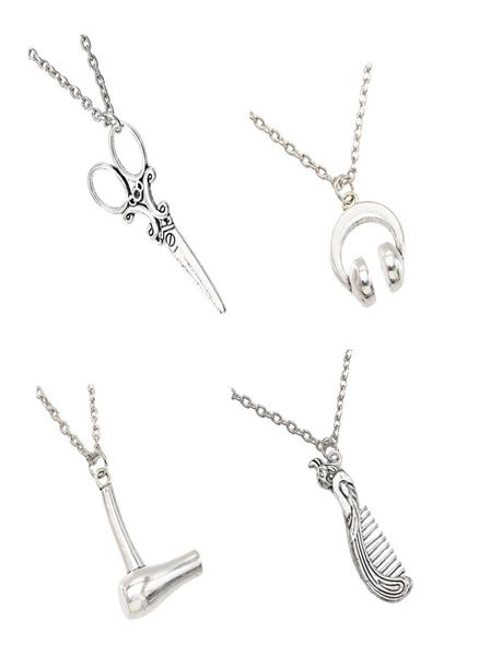 Винтажное серебряное ювелирное ожерелье для мужчин с феном, расческа-ножницы, подвески, модное ожерелье для женщин и мужчин, Gifts4911170