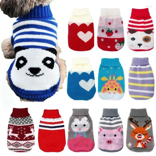 Cão vestuário inverno desenhos animados roupas de gato quente suéter de natal para pequeno yorkie pet roupas casaco tricô crochê pano