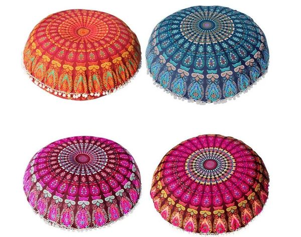 Yastık büyük mandala zemin yastıkları yuvarlak bohem meditasyon yastık kapağı osmanlı pouf yuvarlak polyester yastık kılıfı 80x80cm