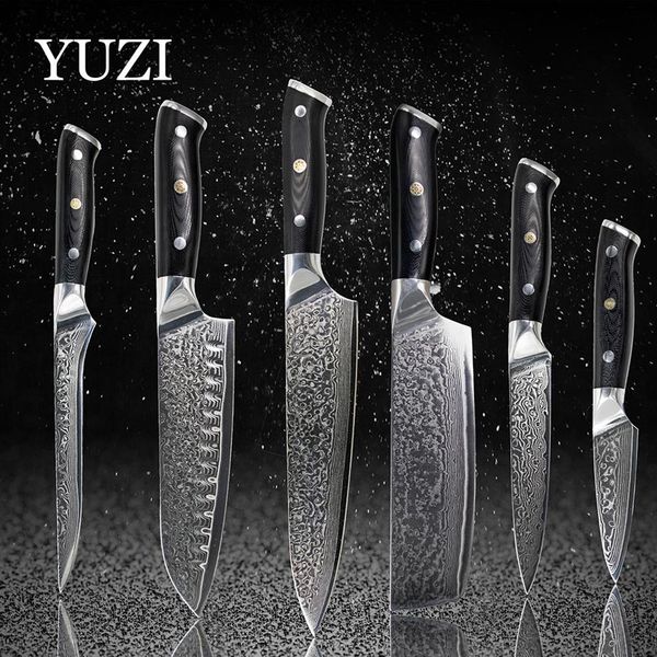 Yuzi eamascus conjunto de facas de cozinha 6 peças chef lnife profissional japão sankotu cutelo ferramenta osso utilitário aparas tools244g